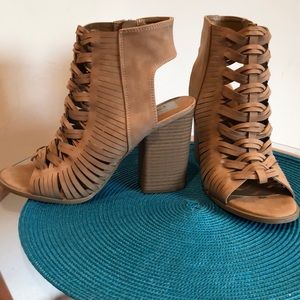 Chunky beige sandal heels